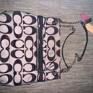 Coach Black and Gray Signature Shoulder Bag